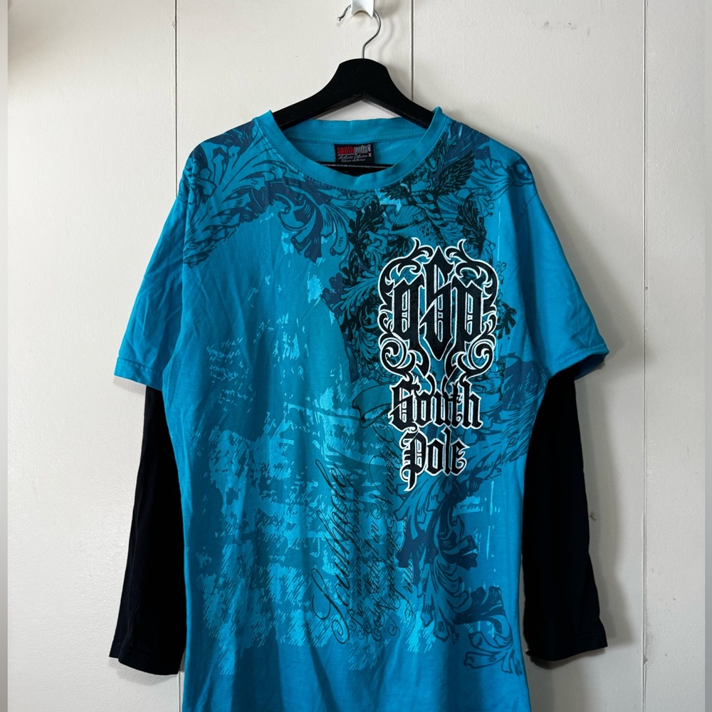 South Pole Men's Teal and Black Long Sleeve Tee